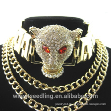 Cheio de Crystal Lion Lion Head Multerlayer Gold chapeado Chain Choker Necklade para Lady Mulher Indian Jewelry